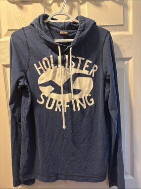 Hollister Navy Blue Hoodie with White Surf Logo
